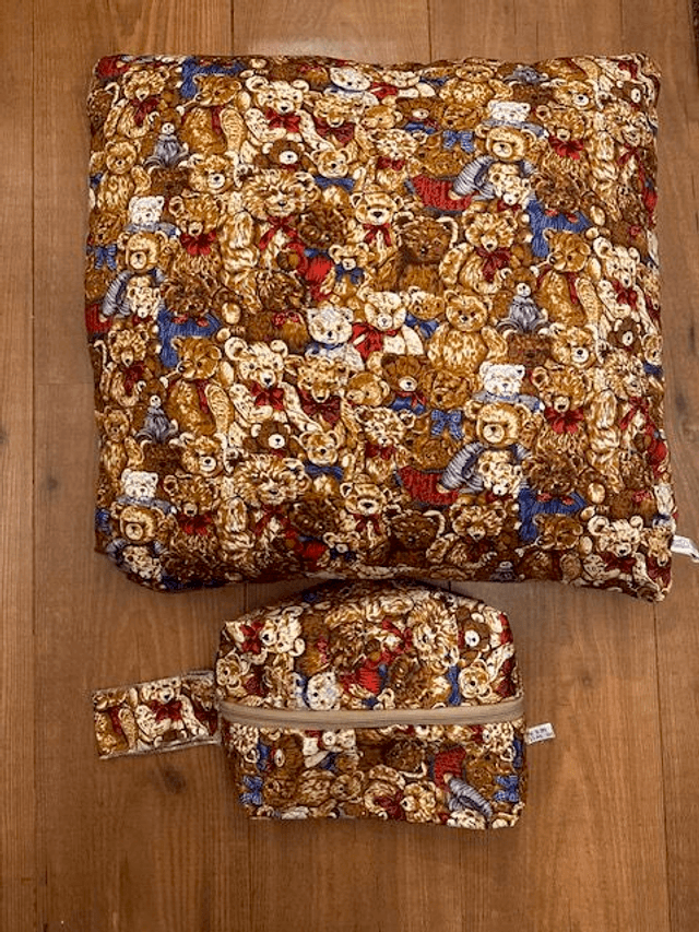 teddy bear pillow + medium size bag 